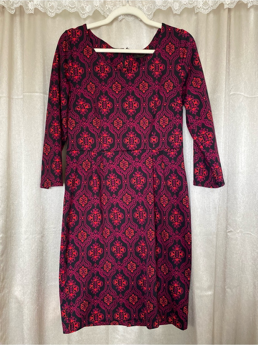 The Limited Medium Medallion Print Dress Pink Red Stretch Office Siren
